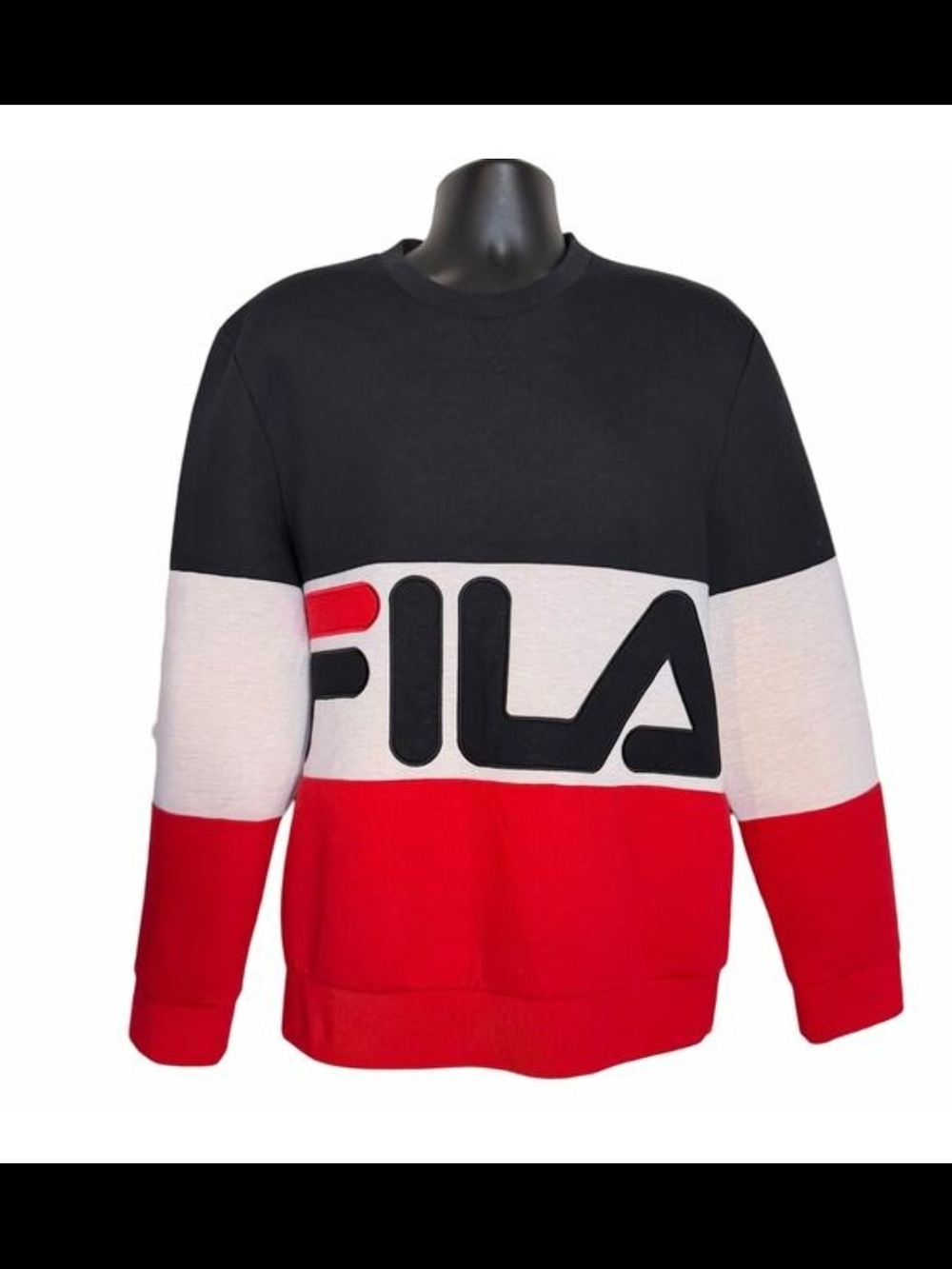 Fila Men's Black/White/Red Colorblock Crewneck Sweatshirt